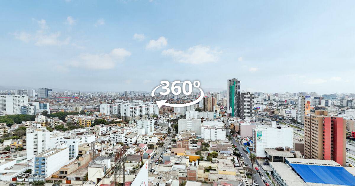 Vista aérea 360° con dron — Aramburú 455, recorrido virtual 360°